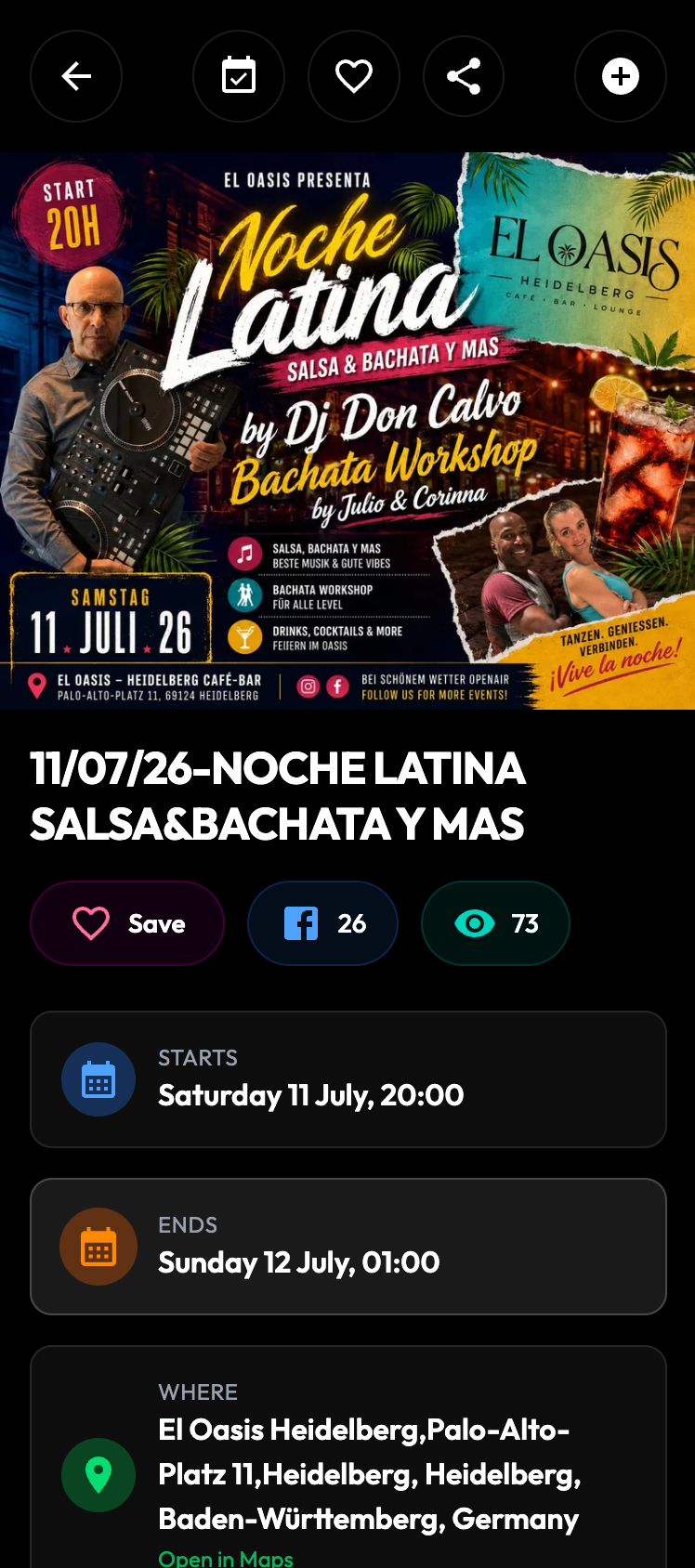An event page on sabaki.dance shown on a phone