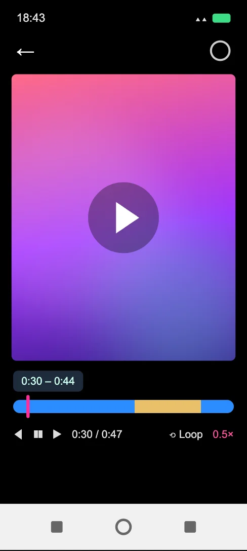 Video player with looping and frame stepping