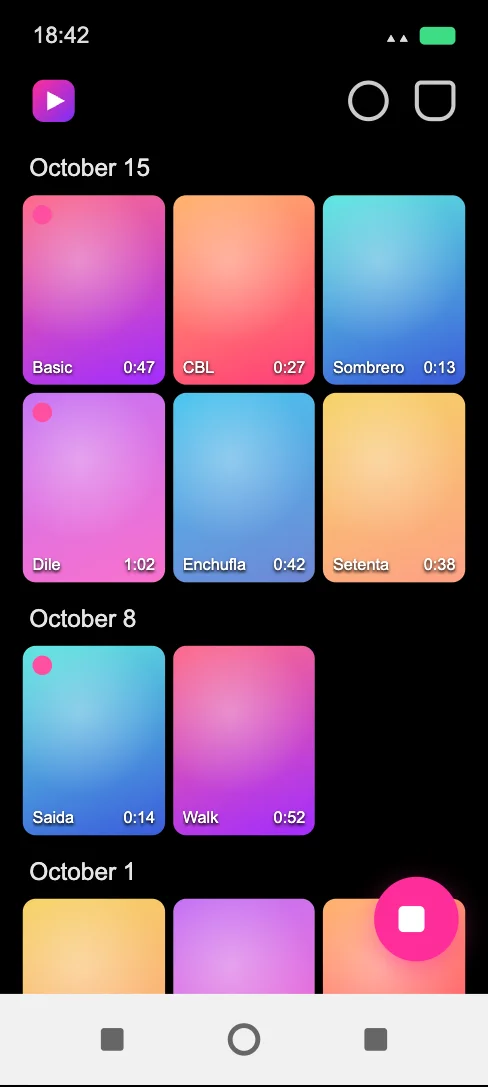 Timeline of your dance-class videos, grouped by day